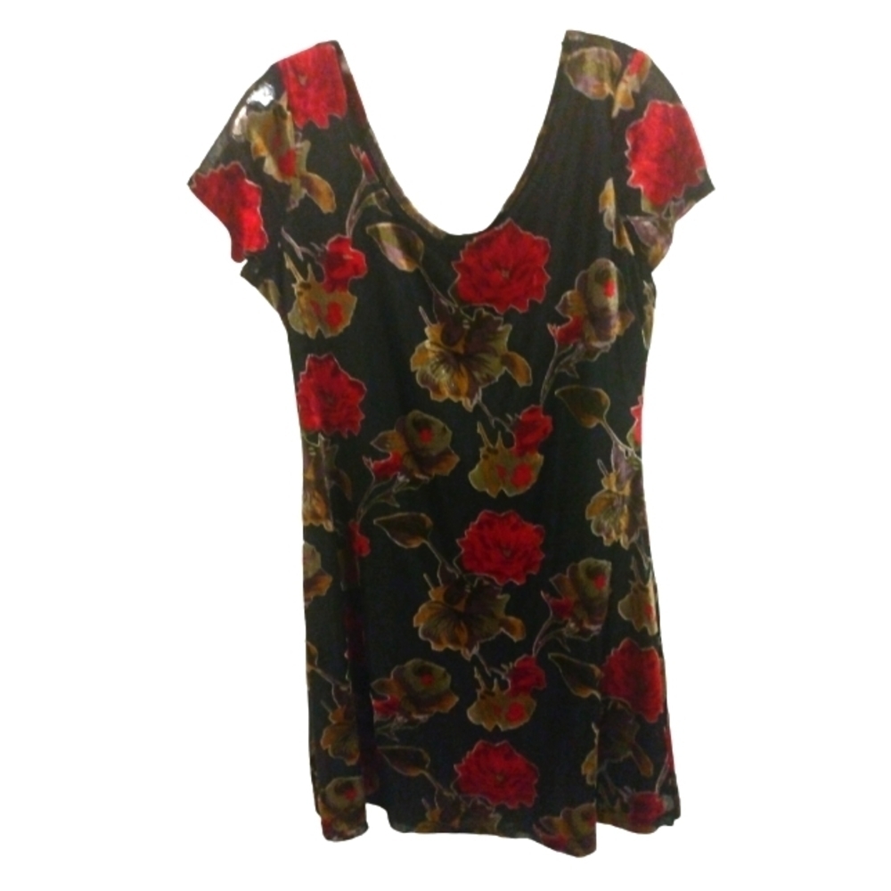 Vintage 90s Y2K Velveteen Vibrant Floral Midi Dress Lined Holidays Events 9-10